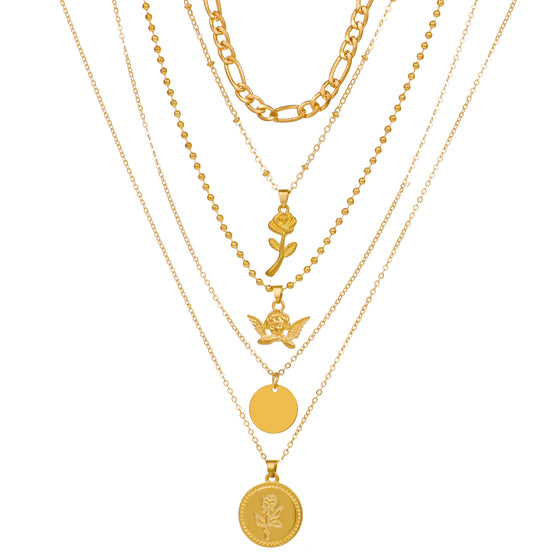 Multi Layered Coin and Pendant Necklace