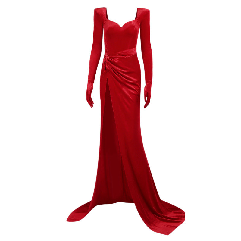 High Slit Velvet Glove Gown