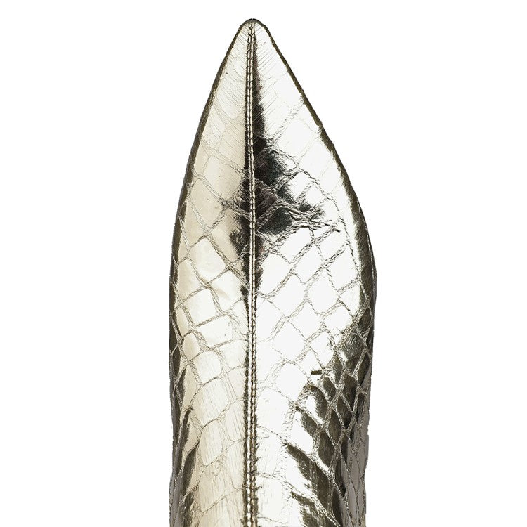 
                  
                    Square Heel Pointy Toe Metallic Heeled Boots
                  
                