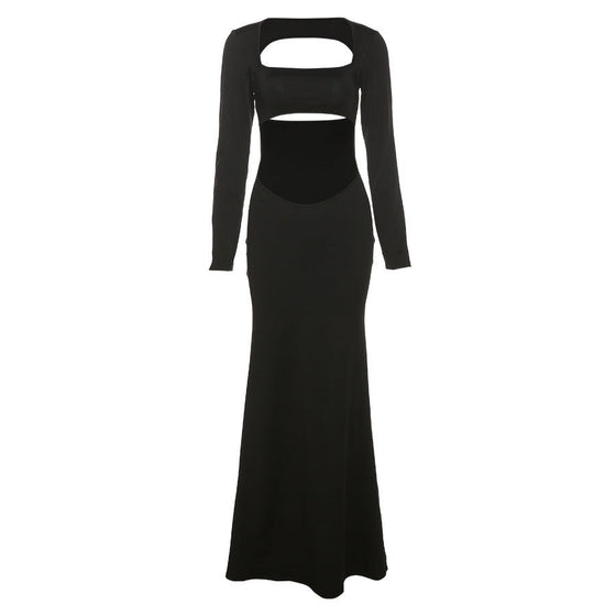 Belly and Back Cut Out Long Sleeve Maxi Dress