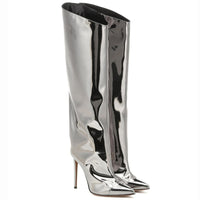 Pointed Toe Metallic High Heel Tall Boots – Shop Style Shark