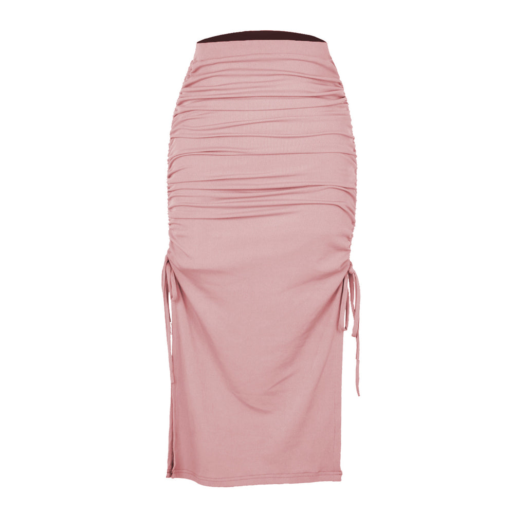 Ruched Drawstring Side Slit Midi Skirt