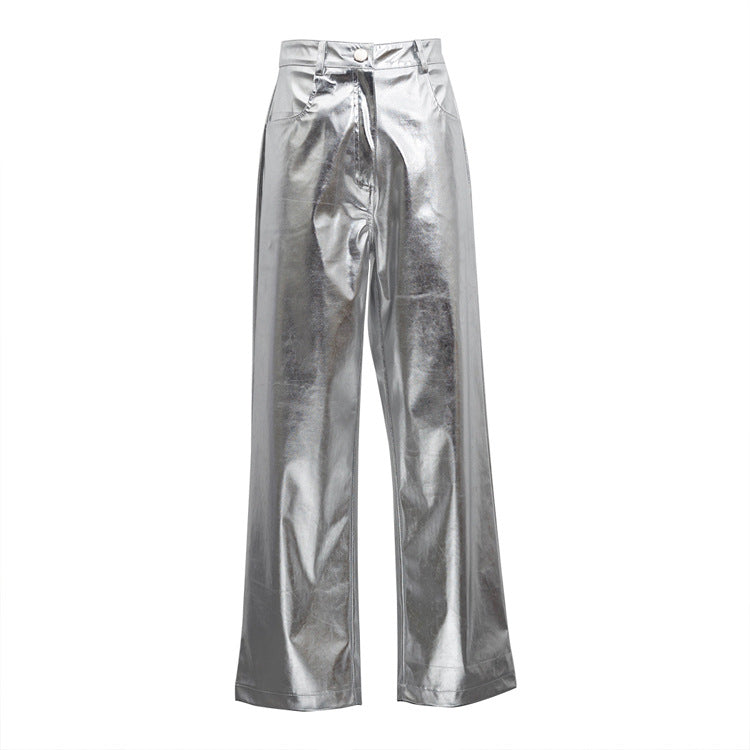 High Waist Metallic Pants