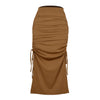 Ruched Drawstring Side Slit Midi Skirt