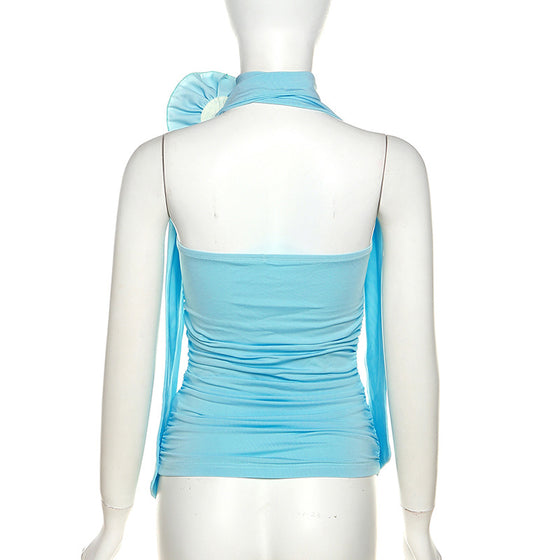 3D Flower Fitted Halter Top