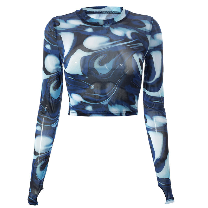 Graphic Print Sheer Long Sleeve Tee