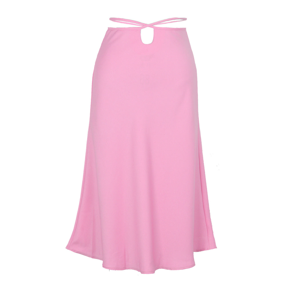 Satin Tied Waist Peek-A-Boo Midi Skirt