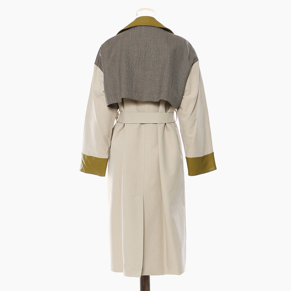 
                  
                    Patchwork Mid Calf Double Breasted Trench Coat
                  
                