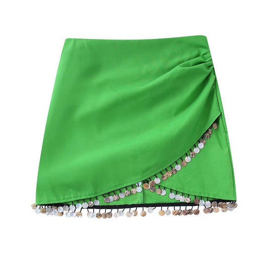Sequin Tassel Hem Mini Skirt