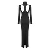 Black Cut Out Turtleneck Long Sleeve Maxi Dress