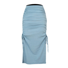  Ruched Drawstring Side Slit Midi Skirt