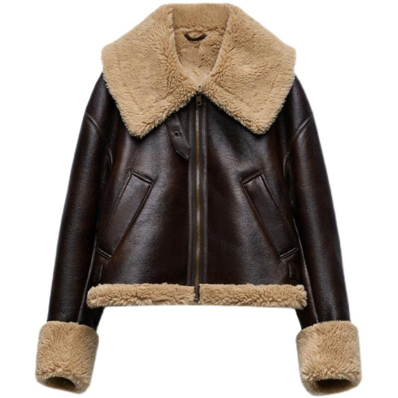 Shearling Trim Collar Cuff and Hem Jacket