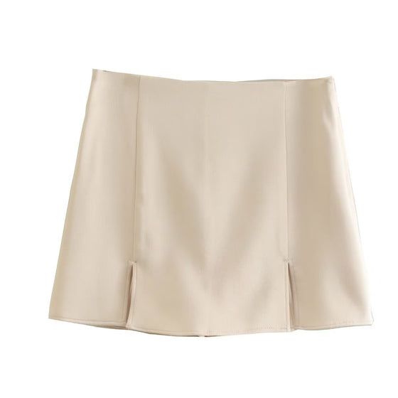 Ribbed Fabric M Slit Mini Skirt