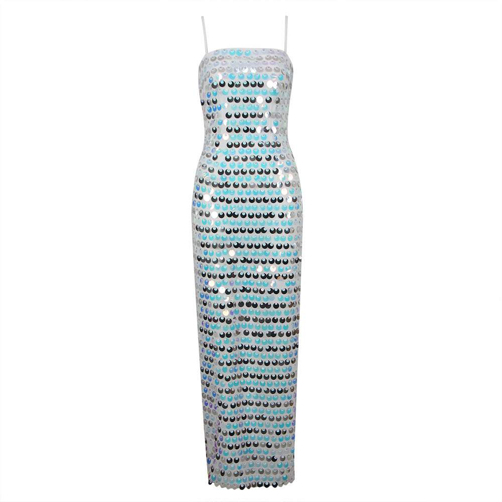 Allover Sequined Cami Strap Maxi Dress