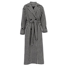  Houndstooth Full Length Double Breasted Coat