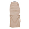 Ruched Drawstring Side Slit Midi Skirt