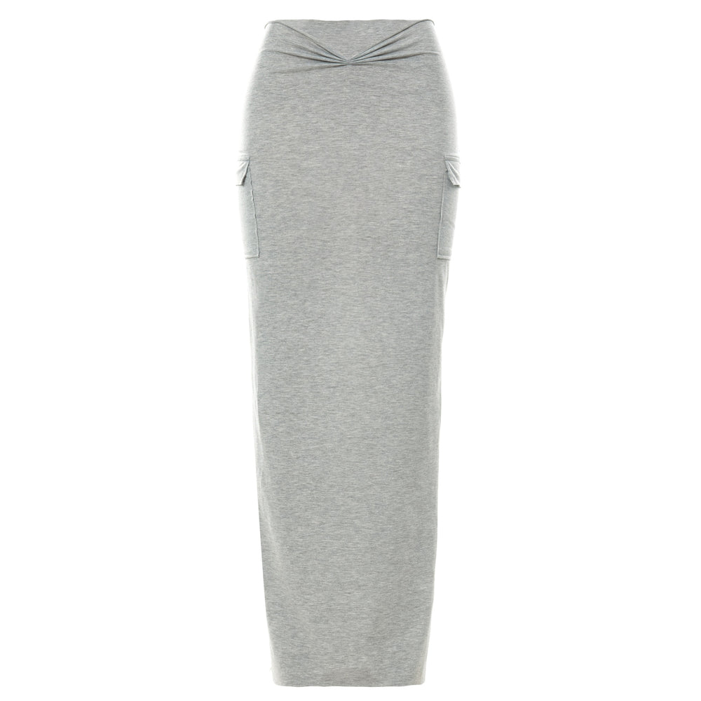 V Cut Pocket Gray Maxi Skirt