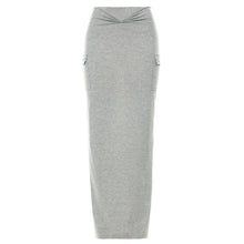  V Cut Pocket Gray Maxi Skirt