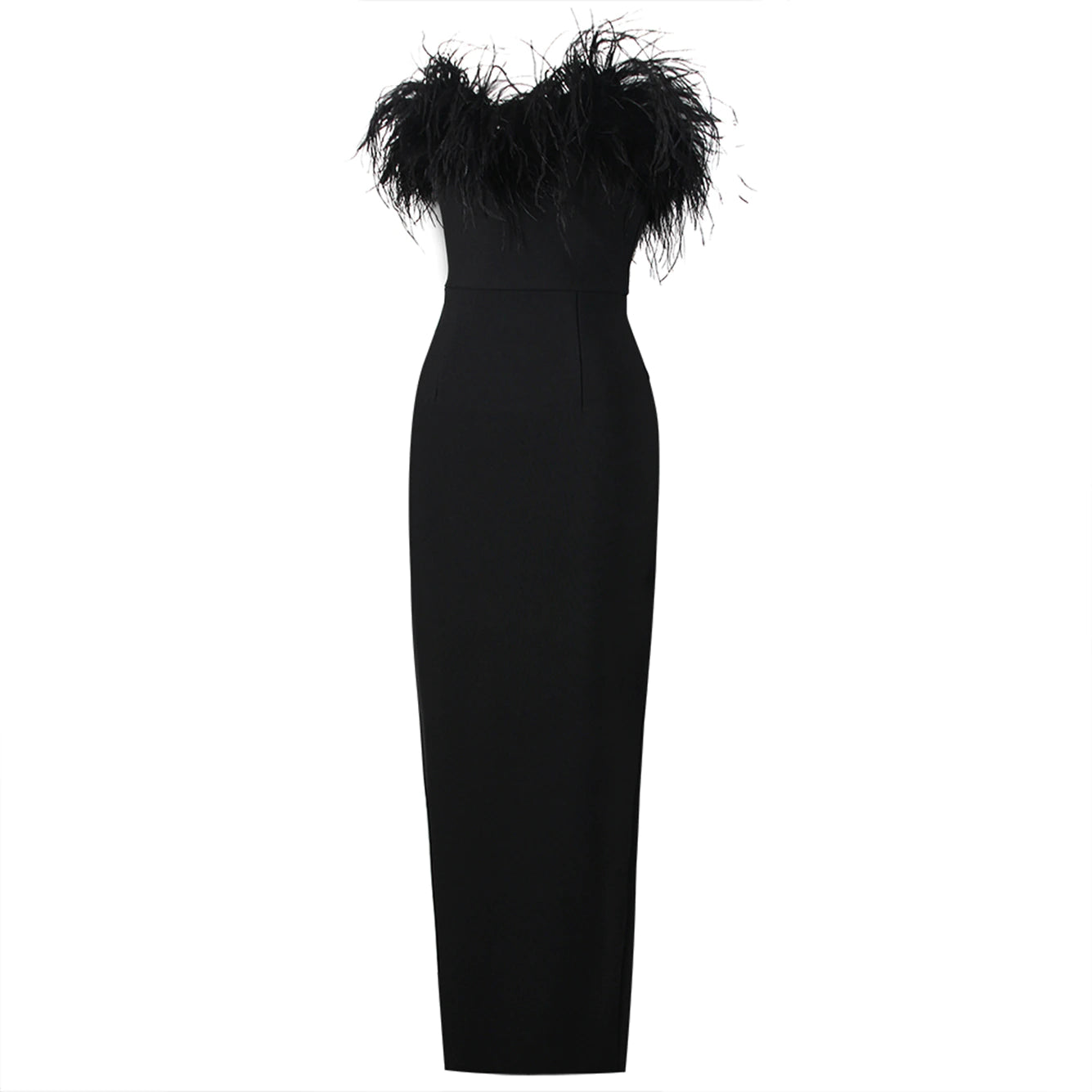 Feather Neckline Sheath Strapless Gown