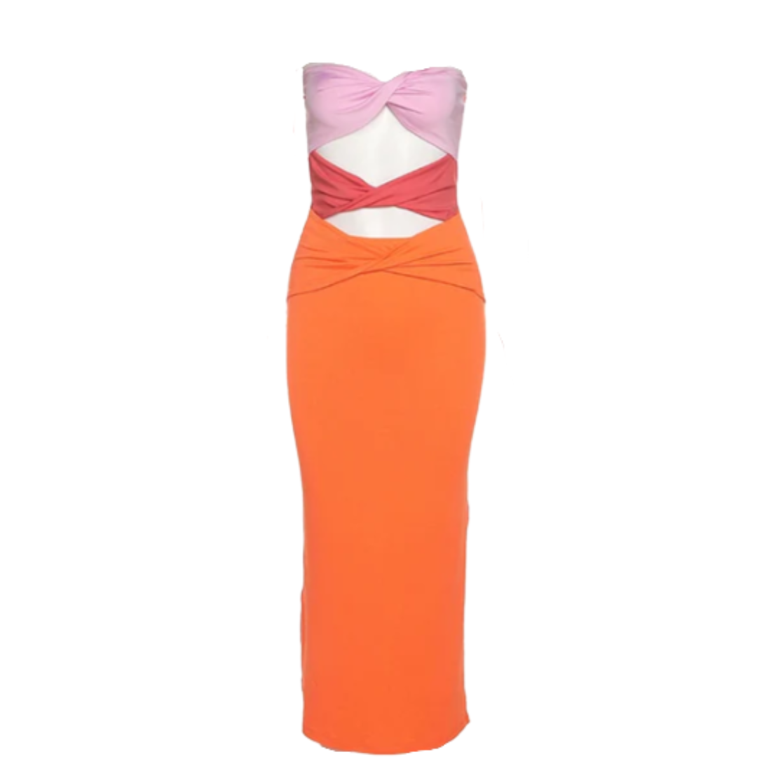 Twist Cutout Strapless Maxi Dress