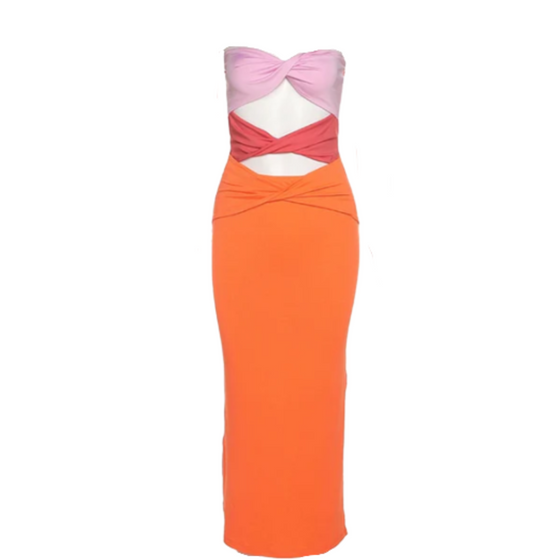Twist Cutout Strapless Maxi Dress