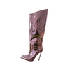 Pointed Toe Metallic High Heel Tall Boots