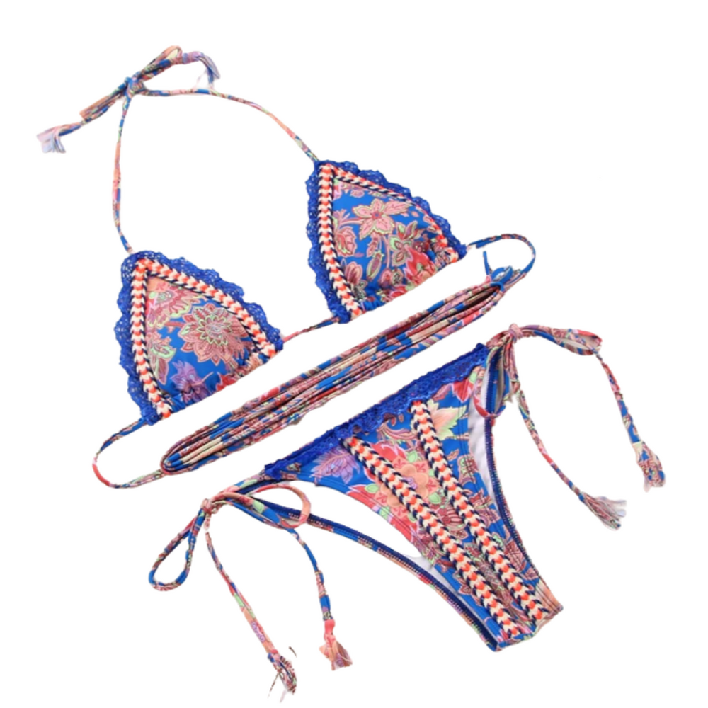 
                      
                        Lace Trim Print Tie Bikini
                      
                    