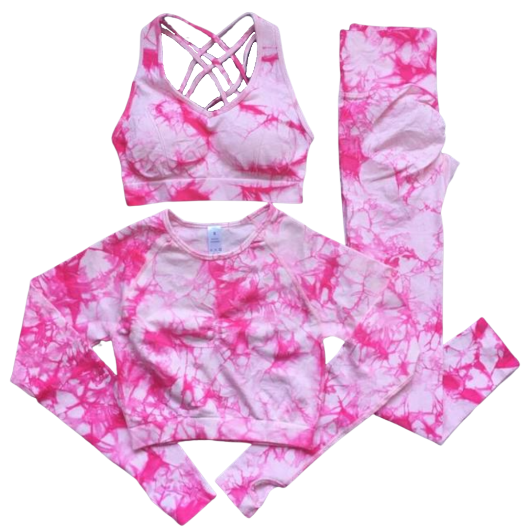 Three Piece Tie Dye Print Yoga Set