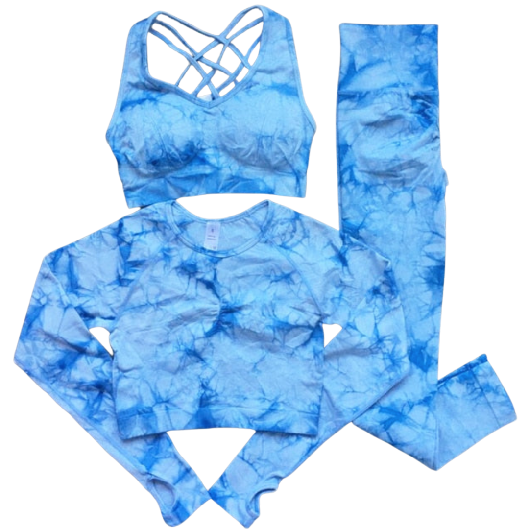 Three Piece Tie Dye Print Yoga Set