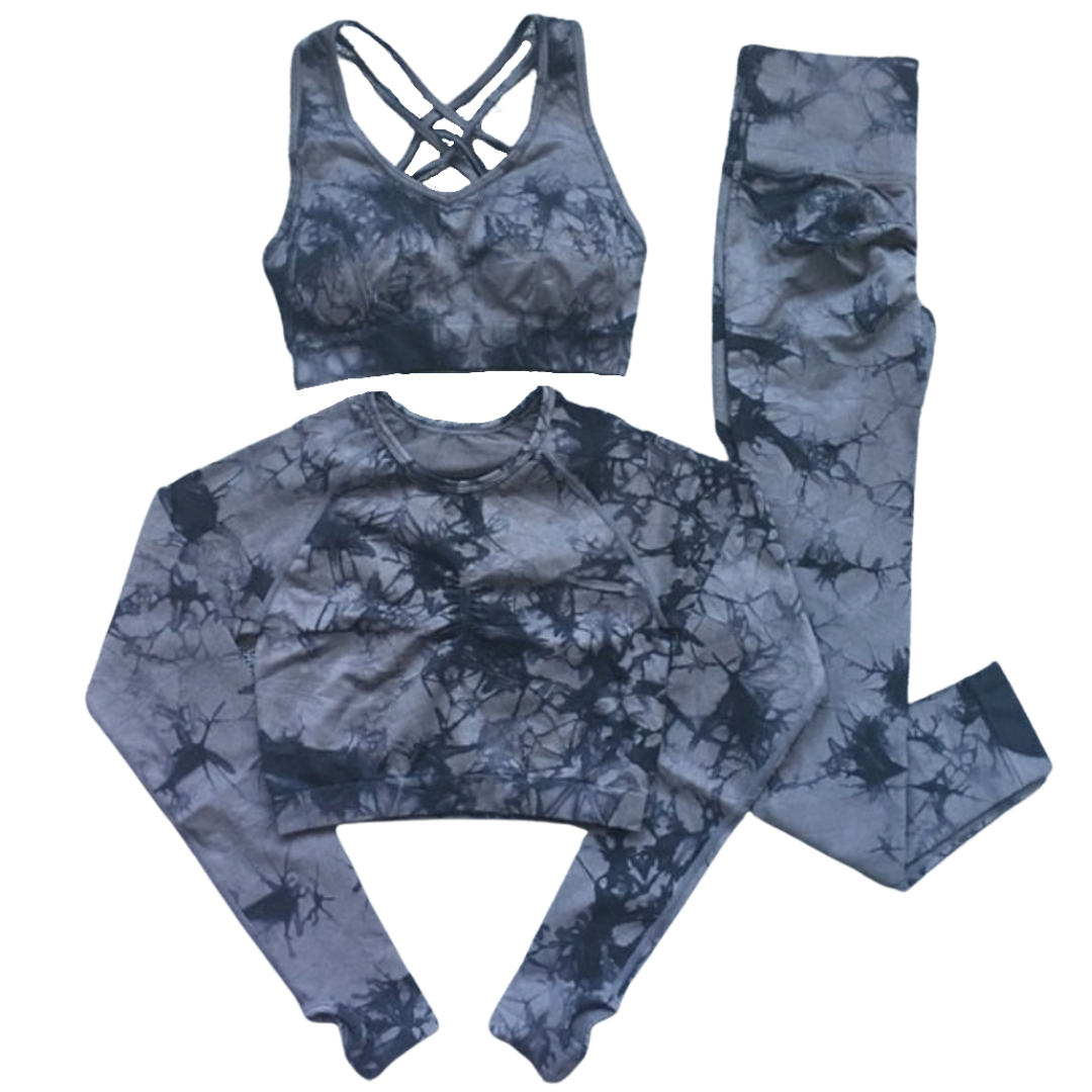 Three Piece Tie Dye Print Yoga Set