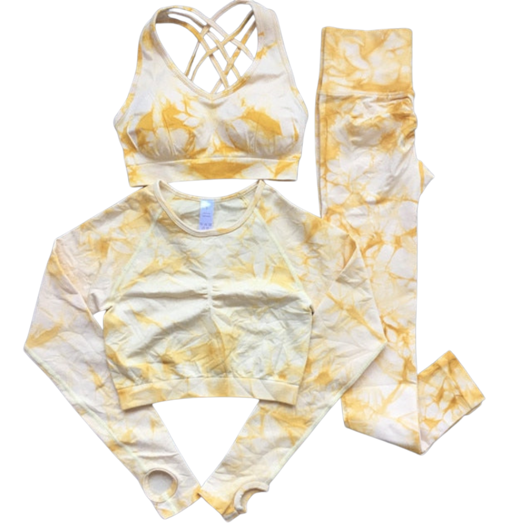 Three Piece Tie Dye Print Yoga Set