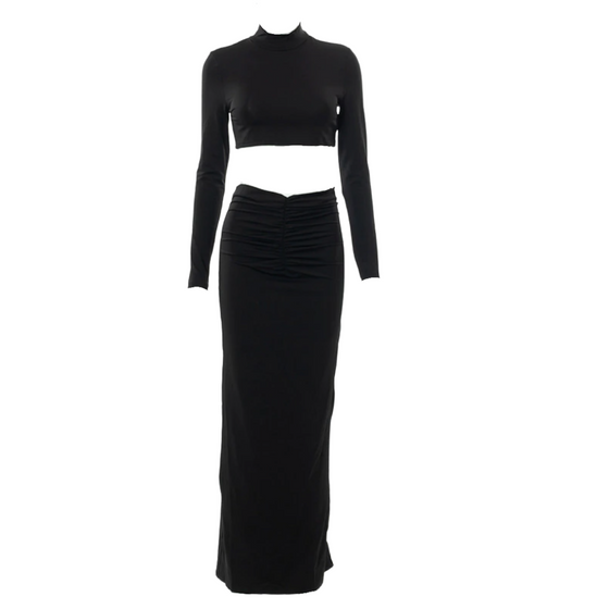 Long Sleeve Top and Ruched Skirt Set