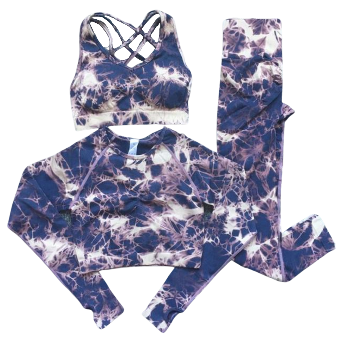 Three Piece Tie Dye Print Yoga Set