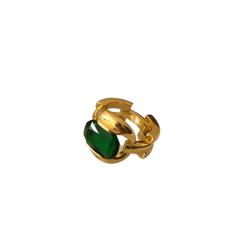 Green Stone Gold Band Ring