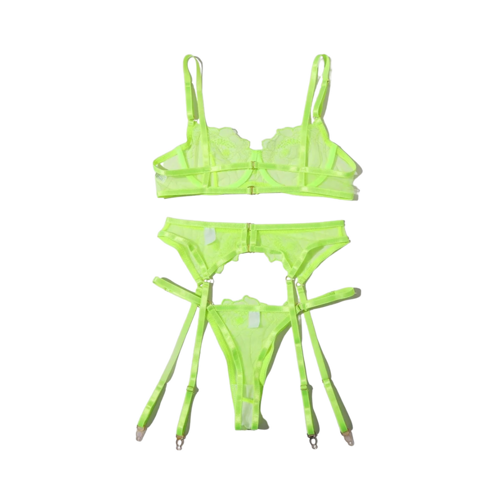 Neon Bra Panty and Garter Set