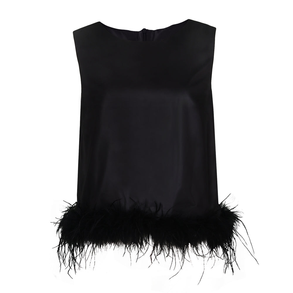 Feather Trim Tank Blouse