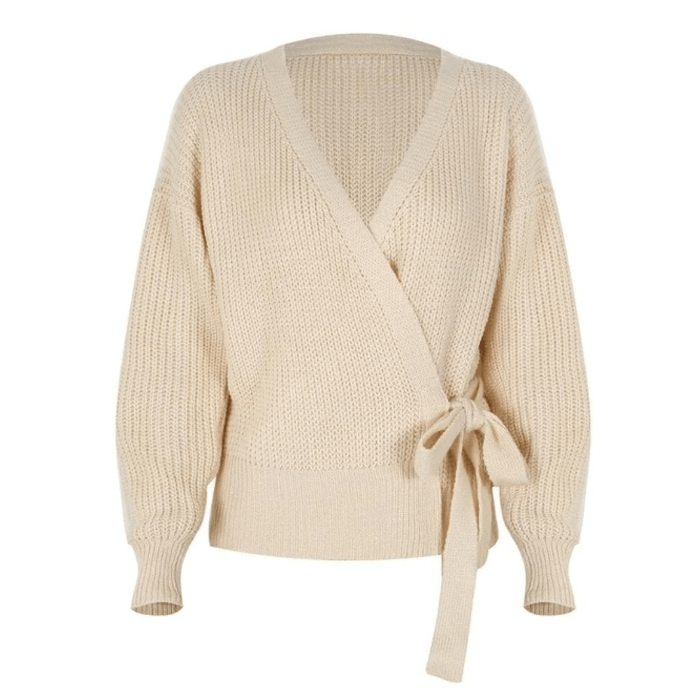 Cream Knit Wrap Sweater