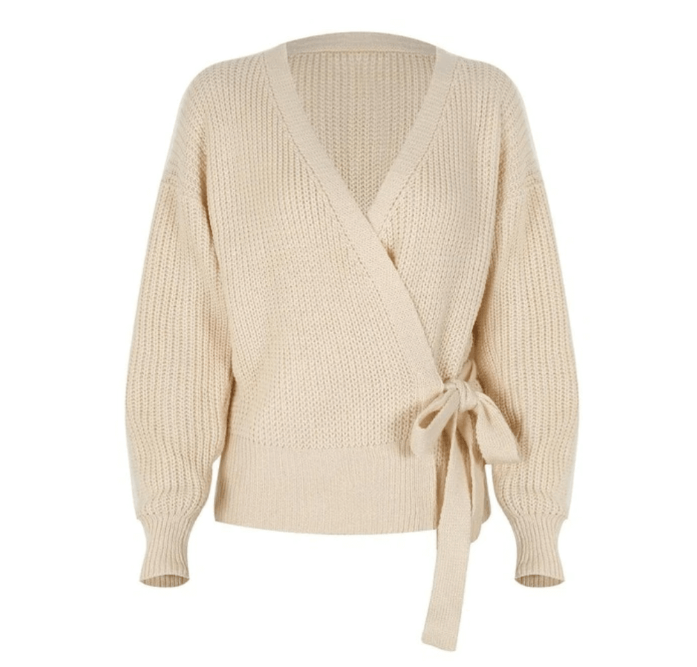 Cream Knit Wrap Sweater