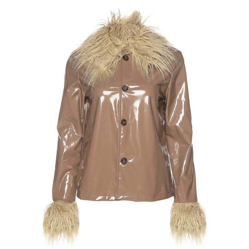 
                      
                        Fur Collar Button Up PU Jacket
                      
                    