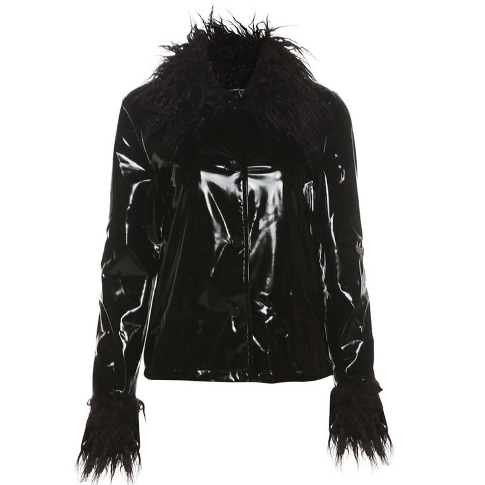 
                      
                        Fur Collar Button Up PU Jacket
                      
                    