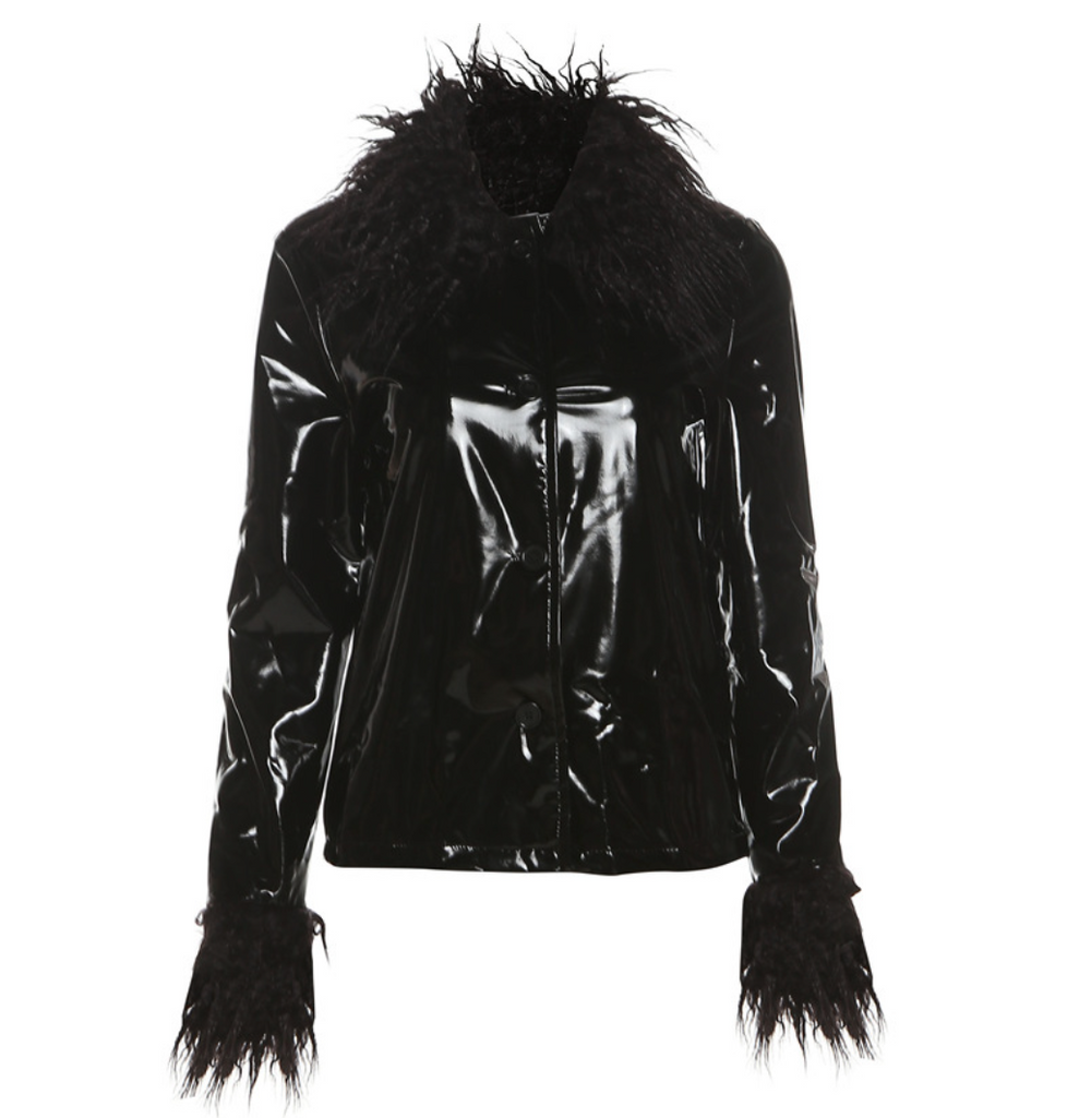 Fur Collar Button Up PU Jacket