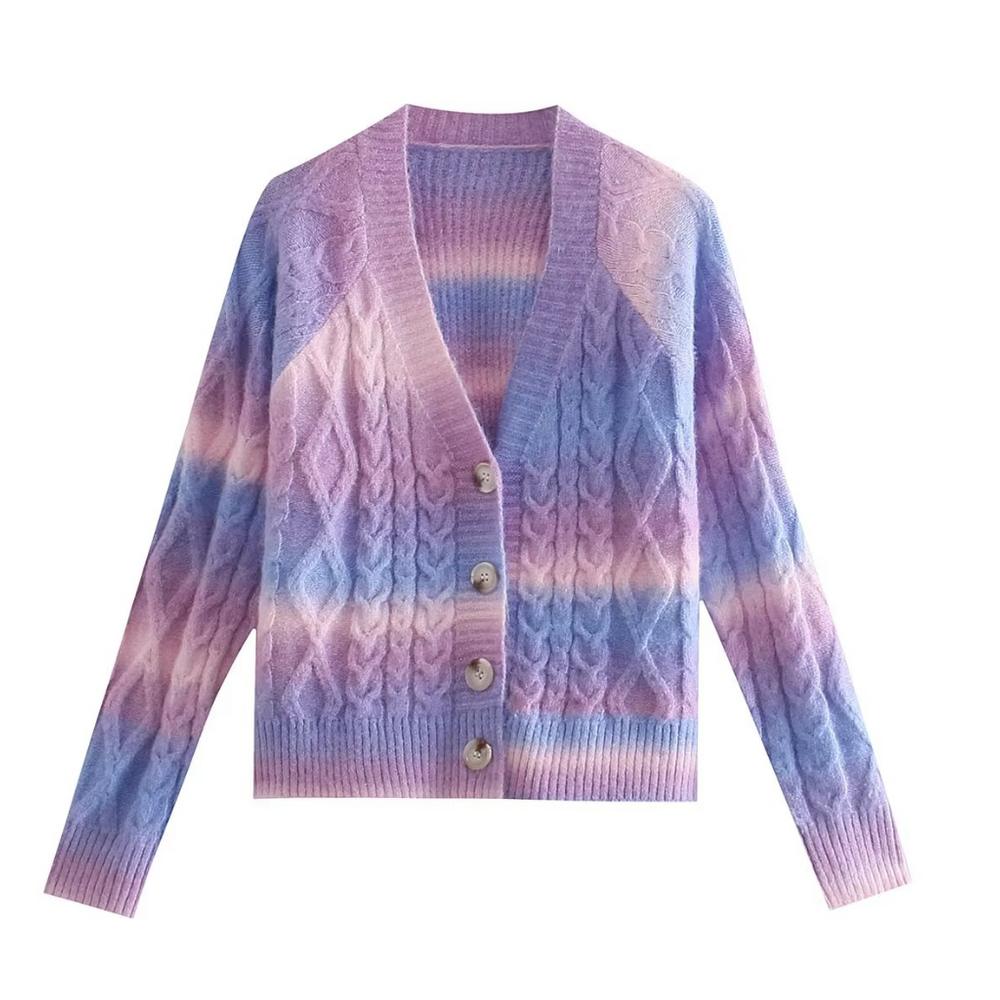 Cable Knit Tie Dye Cardigan Sweater