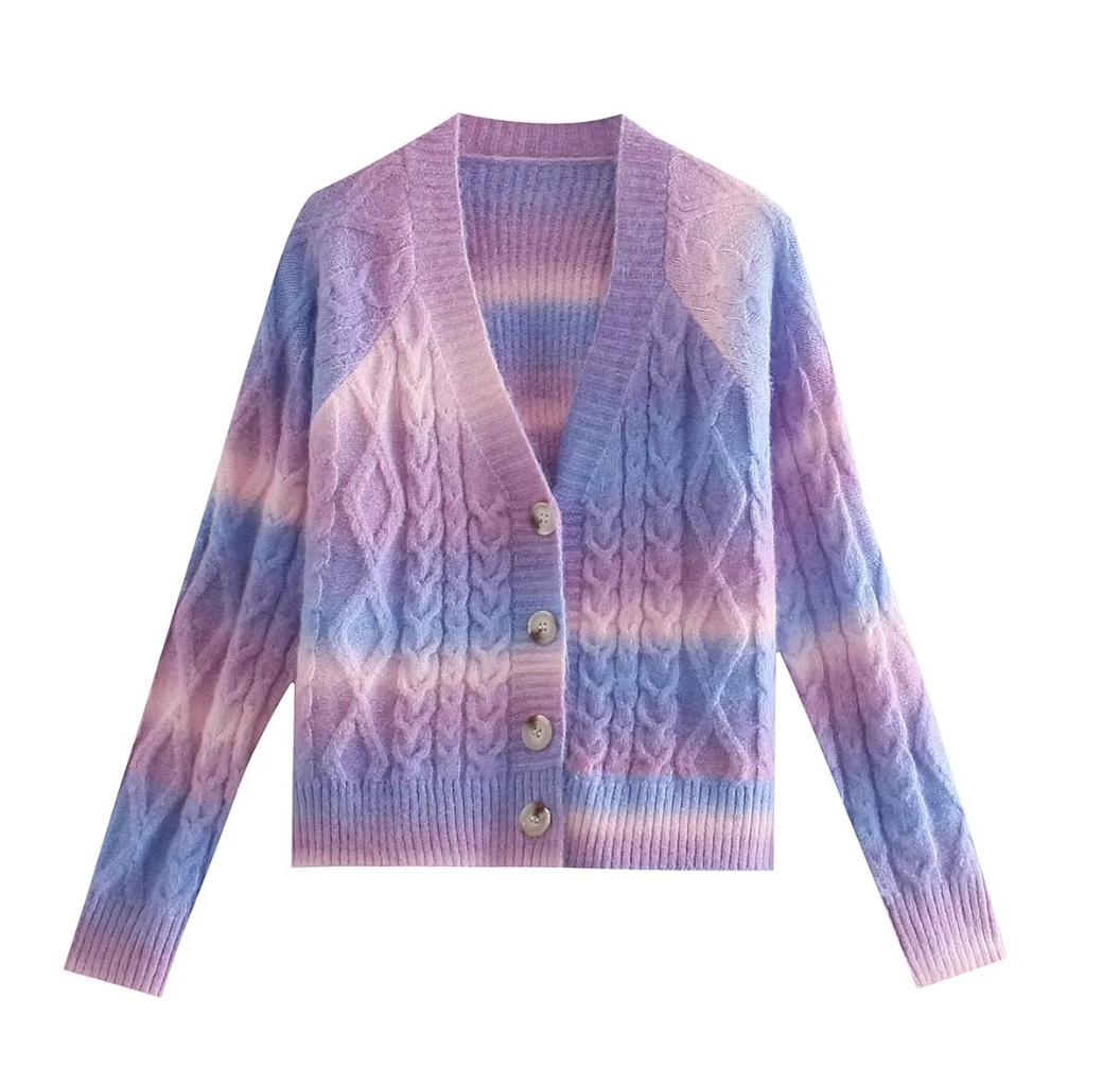 Cable Knit Tie Dye Cardigan Sweater