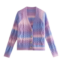 Cable Knit Tie Dye Cardigan Sweater