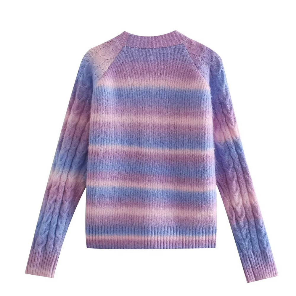 Cable Knit Tie Dye Cardigan Sweater