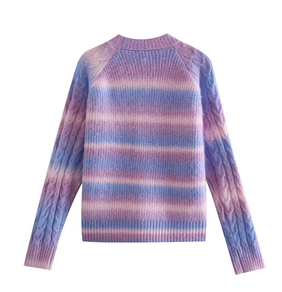 Cable Knit Tie Dye Cardigan Sweater