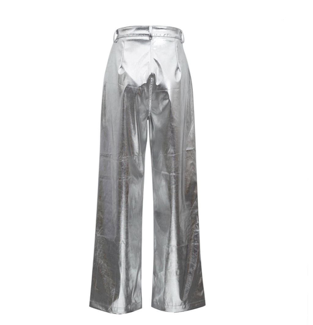 High Waist Metallic Pants