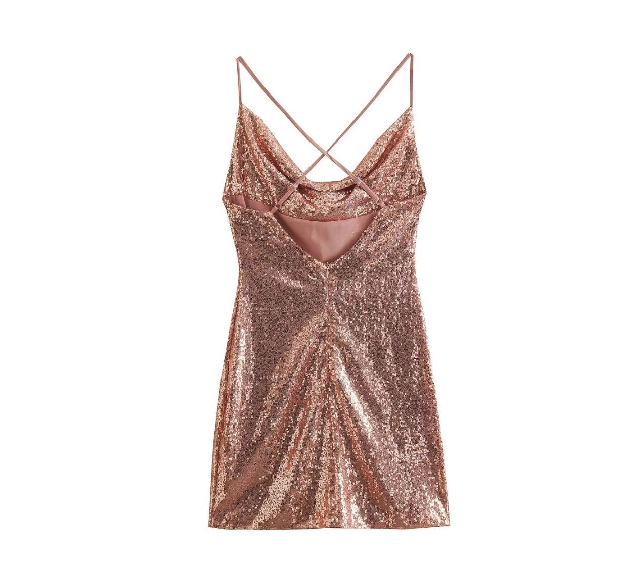 Cross Back Spaghetti Strap Sequin Mini Dress