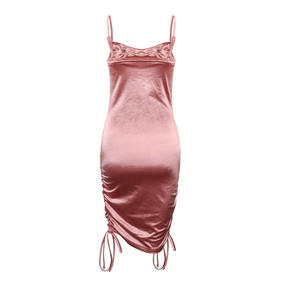 Drawstring Side Ruched Satin Mini Dress