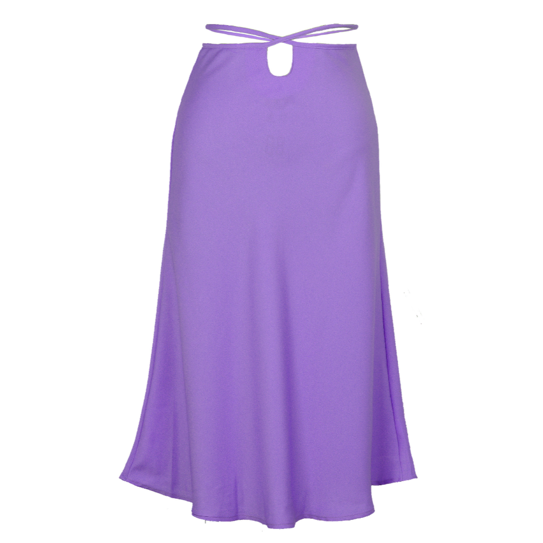 Satin Tied Waist Peek-A-Boo Midi Skirt